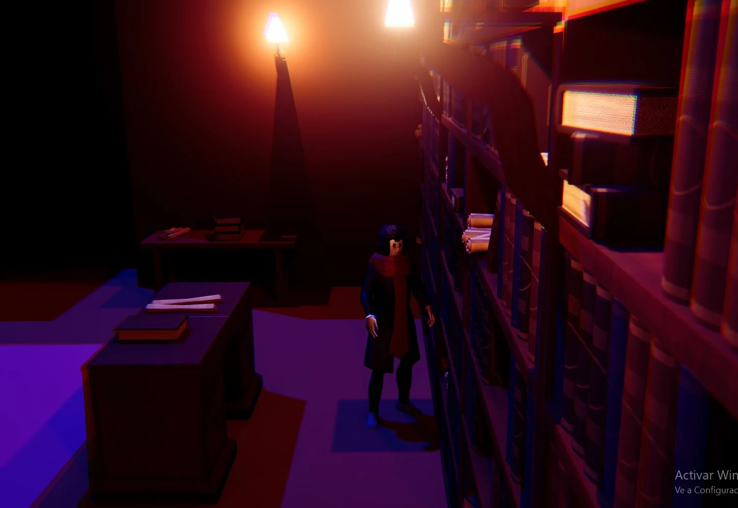 A warmly lit room with bookshelves in Lost Music Library